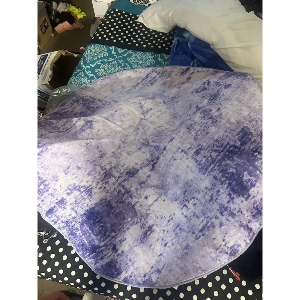 Round 6ft Abstract Purple Area Rug Modern Washable Circle Non-Slip Floor Mat New